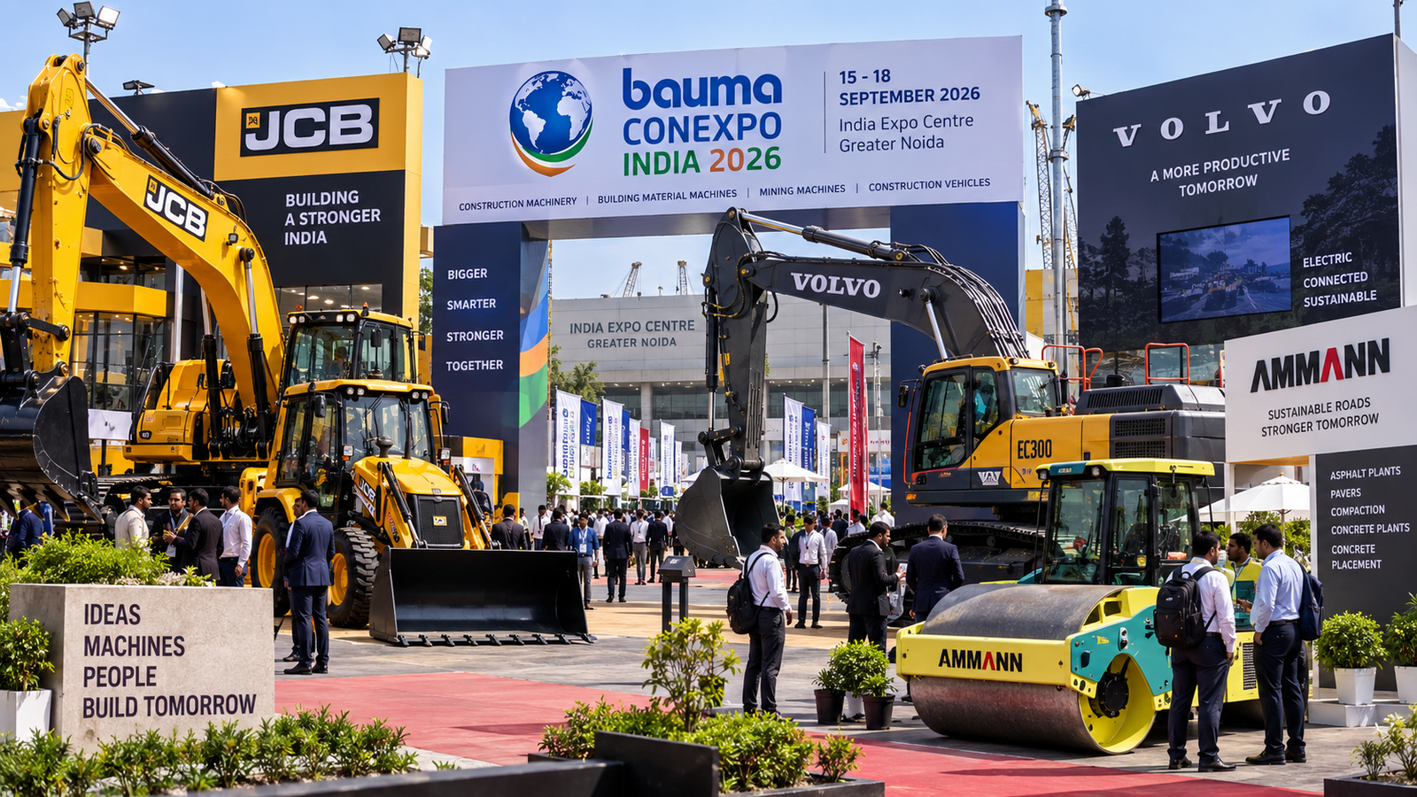 Construction equipment displayed for bauma CONEXPO INDIA 2026